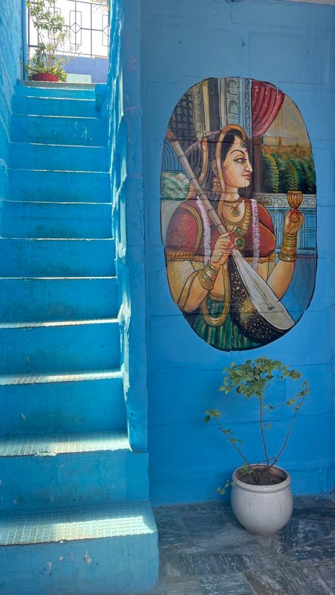 #painting #blue #jodhpur #rajasthan #stairs #india Rajasthan Street Photography, Desi Blue Aesthetic, Jodhpur Aesthetic, Blue Indian Aesthetic, Jodhpur Photography, Rajasthan Photo, Rajasthan Aesthetic, Reference Background, Blue City Jodhpur