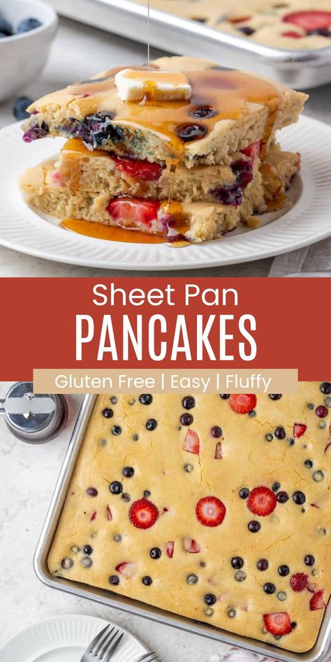 This Gluten Free Sheet Pan Pancake is an Easy Gluten Free Breakfast Meal Prep that will be loved by everyone in the family! These Sheet Pan Pancakes Gluten Free will be a great Easy Breakfast Meal Prep Gluten free! This is the perfect Gluten Free Family Breakfast fro those busy summer days! By adding fresh fruit it makes it a refreshing Summer Breakfast Ideas Gluten Free! | Berry Sheet Pan Pancakes | Easy Gluten Free Pancake Recipe | Easy Sheet Pan Pancakes | Easy Sheet Pancakes | Gluten Egg Free Breakfast, Dairy Free Breakfast On The Go, Gluten Free Sheet Pan Quesadillas, Gluten Free Breakfast Sweets, Meal Prep Breakfast Ideas Gluten Free, Gf Make Ahead Breakfast, Oat Flour Sheet Pan Pancakes, Breakfast For Dinner Gluten Free, Breakfast Ideas Gf Df