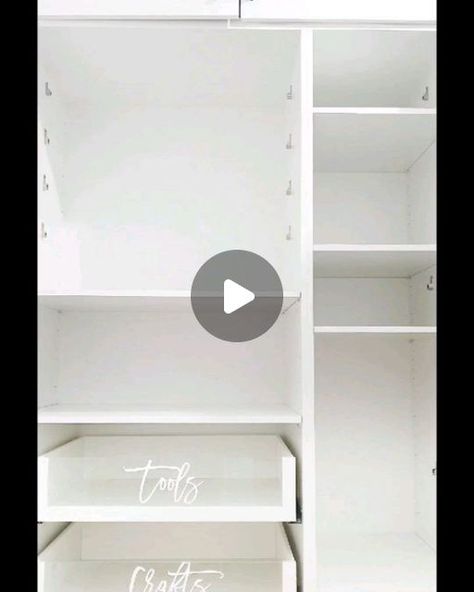 Iryna Federico on Instagram: "Craft cupboard organisation 🎉. I turned the wardrobe in our spare bedroom (which is our shared office) into a storage cupboard for all my craft stuff but everything is removable if any future owners want to use it as a wardrobe. The shelves on the right can all come out and it can be turned into hanging space 😊. The wrapping paper/ribbon hangers can also come out.  I can't wait to build our dream house so we no longer have to account for future owners and re-sale value. As much as I love the challenge, it is going to be so satisfying to not have to make things as flexible 😂🙌.  PS: can you spot any "Iryna painting fails" where I only paint the front of something? Because I can 😂😂  PPS: if you want to watch the video without the crop, I have uploaded it to Cupboard Organisation, Craft Cupboard, Wardrobe Organisation, Watch Organizer, Storage Cupboard, Shared Office, Wardrobe Design Bedroom, So Satisfying, Because I Can