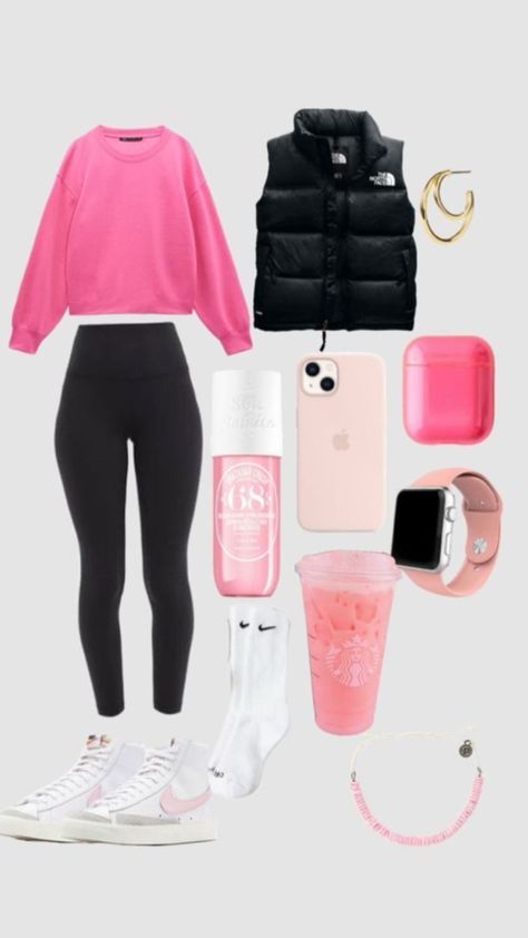 #pink Shffls Outfits, Outfit Ideas Shuffle, Cute Middle School Outfits, Preppy Outfits For School, Preppy Things, Simple Outfits For School, Cute Outfits With Leggings, Cute Nike Outfits, Preppy Clothes