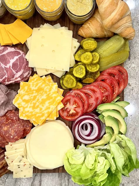 Build Your Own Croissant Bar, Diy Sandwich Charcuterie Board, Build Your Own Sandwich Board, Sandwich Fixings Tray, Hoagie Charcuterie Board, Build Your Own Sandwich Platter, Crossaint Sandwich Bar, Sub Bar Build Your Own Party, Sandwich Toppings Tray