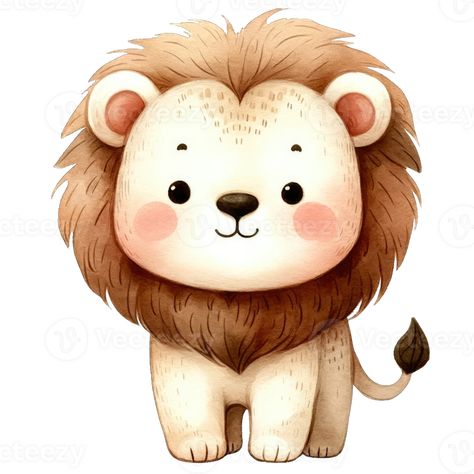 Cute Lion Drawing, Lion Face Drawing, Lion Clipart, Baby Animal Drawings, Lion Illustration, Lion Drawing, Idee Cricut, Watercolor Cute, Cute Animal Illustration