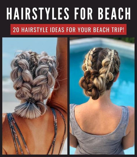 20 Hairstyle Ideas for Your Beach Trip! - Top Beauty Magazines Cute Hairstyles For A Cruise, Braids For Pool Days, Vacation Hairstyles For Shoulder Length Hair, Vegas Pool Hairstyles, Beach Hairstyles For Frizzy Hair, Beach Resort Hairstyles, Hair Styles For Boating, Easy Hairstyles For Vacation, Easy Cruise Hairstyles