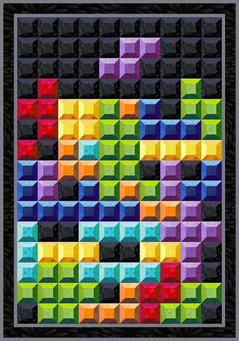 Free Tetris Quilt Pattern, Tetris Quilt Pattern, Tetris Quilt, 3d Tetris, Cleopatras Fan Quilt, Christmas Present Quilt, Block Foundation, Tumbling Blocks Quilt, Cat Quilt Block