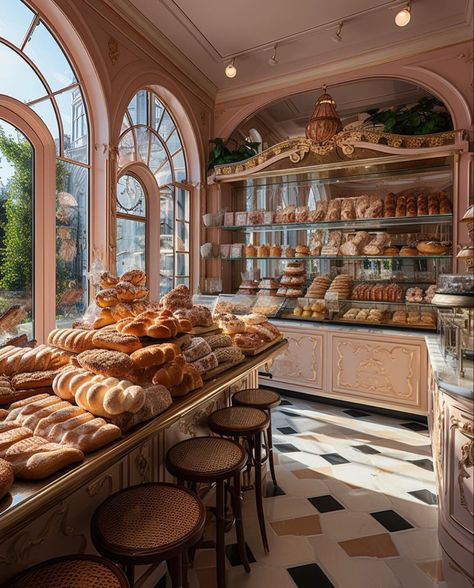 Princess Kitchen Aesthetic, Bakery Interior Design Vintage, Vintage Cafe Aesthetic, Bakery Aesthetic Interior, Fairytale Cafe, Fantasy Bakery, Bakery Interior, Bakery Design Interior, Cozy Restaurant