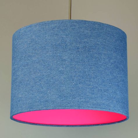 Are you interested in our DENIM LAMPSHADE NEON Fluorescent PENDANT? With our LAMP SHADE STATEMENT BRIGHT base light you need look no further. Denim Lampshade, Feature Lighting, Handmade Lampshades, Drum Light, Interior Sliding Barn Doors, Neon Lamp, Plant Box, Interior Plants, Handmade Lamps