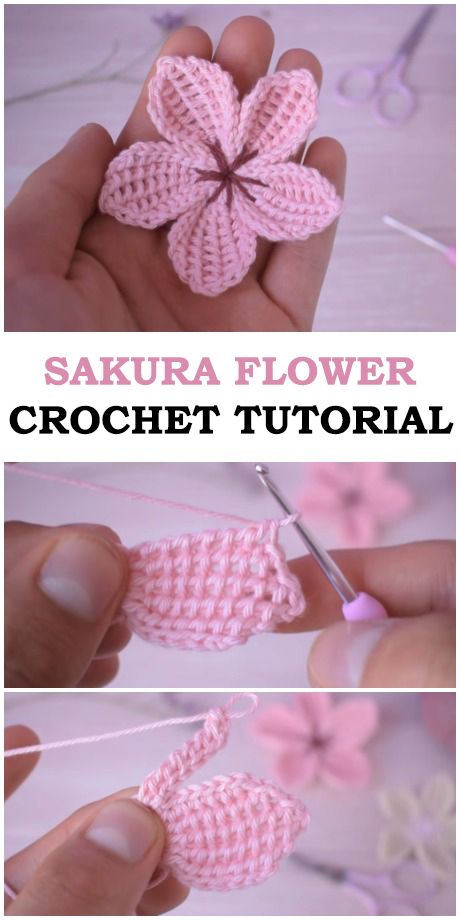 Crochet Easy Sakura Flower - Love Crochet Modern Haken, Rose Flower Pattern, Crochet Flowers Easy, Japanese Crochet, Crochet Flowers Free Pattern, Crochet Earrings Pattern, Crochet Easy, Scarf Knitting, Start Knitting