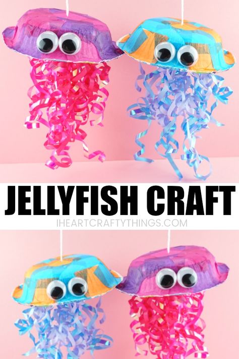 Jellyfish Craft For Kids, Ocean Kids Crafts, Kerajinan Diy, Colorful Jellyfish, Jellyfish Craft, Ocean Kids, Summer Crafts For Kids, Ocean Crafts, Daycare Crafts