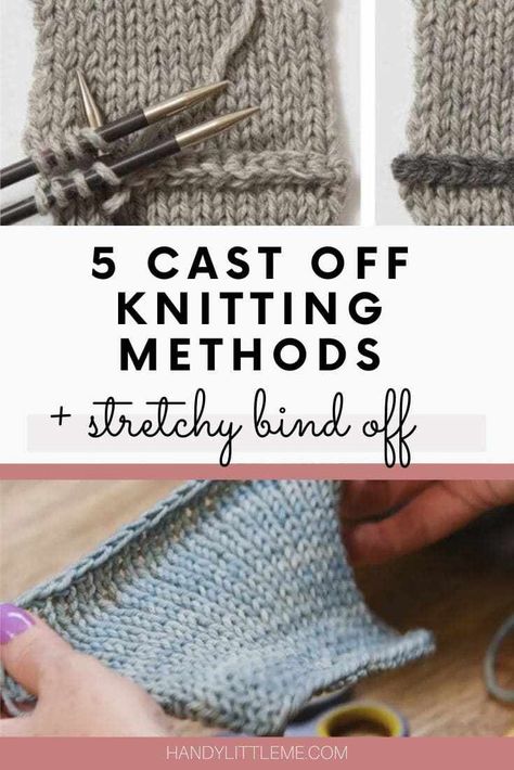 Cast off knitting methods including how to do a stretchy bind off, a three-needle bind off, an I cord bind off, a tubular bind off and a picot bind off. #howtoknit #castoff #knitting #beginnerknitting #bindoff Cast Off Knitting, Tubular Bind Off, Casting Off Knitting, Bind Off Knitting, Stretchy Bind Off, Knitting Hacks, Knitting Help, Knitting Stitches Tutorial, Knitting Group