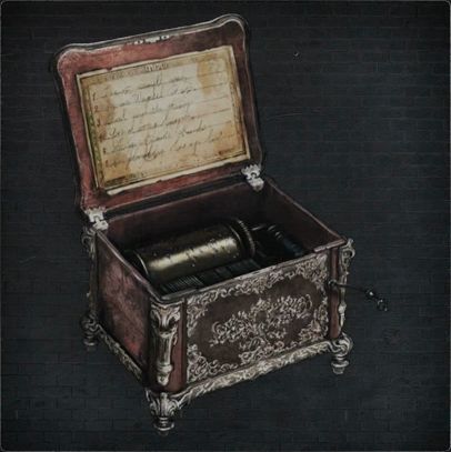 A small music box received from a young Yharnam girl. Plays a song shared by her mother and father.  Inside the lid is a small scrap of paper, perhaps an old message. Two names can be made out, however faintly.  Viola and Gascoigne.  Used for the Father Gascoigne Boss Battle. Music Box Aesthetic Vintage, Antique Music Box, Bloodborne Art, Mahō Shōjo, Old Boxes, Old Music, Bloodborne, Cthulhu, Aesthetic Vintage