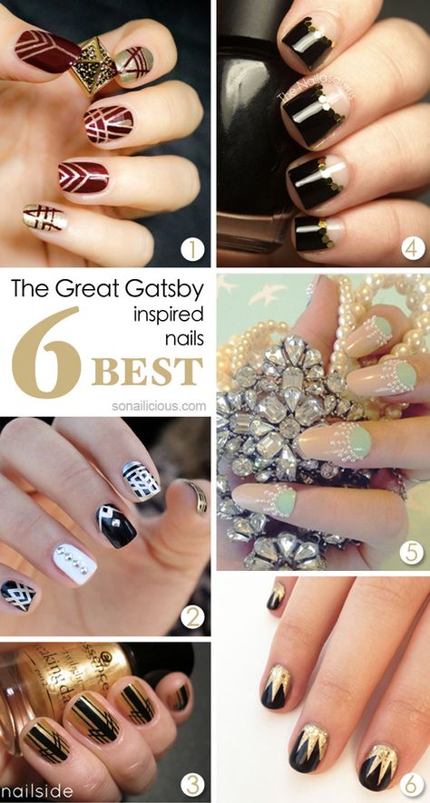 The Great Gatsby inspired nails - TOP 6.  Click for more details. Gatsby Inspired Nails, 1920s Nails, Nails Top, Art Deco Nails, Latest Nail Trends, Nail Care Tips, Inspired Nails, Prom Nails, The Great Gatsby