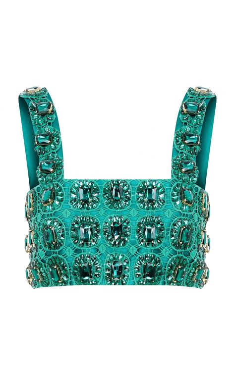 Crystal-Embellished Cropped Top By Raisa Vanessa | Moda Operandi Raisa Vanessa, Crop Design, Ibiza Outfits, Embroidered Crop Tops, Stone Top, Top Crop, Dress Sewing Patterns, Crystal Embellishment, Green Crystals