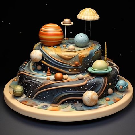 Space Cake With Planets, Galaxy Cake With Planets, Universe Birthday Cake, Black Hole Cake, Planets Cookies, Universe Cake Ideas, Astronomy Cake, Planet Birthday Cake, Space Cake Ideas