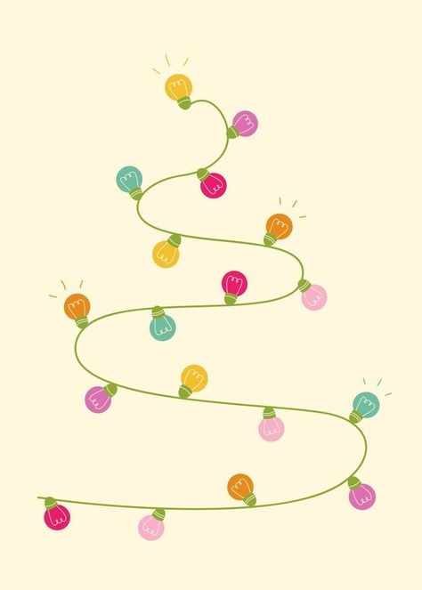 Christmas Light Illustration, Christmas Lights Illustration, Multi Colored Christmas Lights, Colored Light Bulbs, Minimal Christmas, Christmas Lighting, Greeting Card Illustration, Jolly Christmas, Christmas Greeting Card