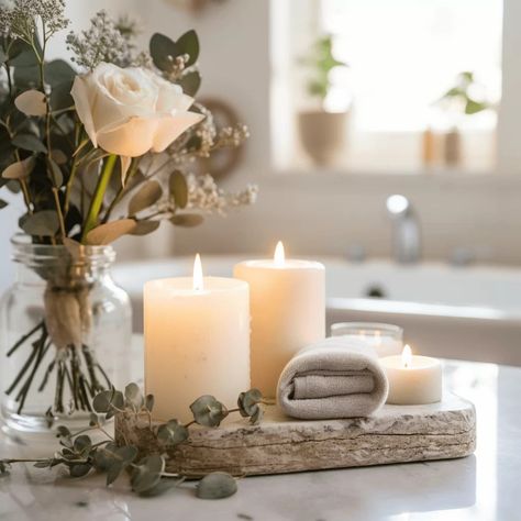 How to Create a Cozy Spa-like Bathroom | Mindful Hues Master Bathtub Decor, Garden Tub Decor Master Bath, Tub Decor Master Bath, Garden Tub Decor, Spa Inspired Bathroom Decor, Zen Bathroom Ideas, Spa Bathroom Decor, Spa Style Bathroom, Spa Like Bathrooms