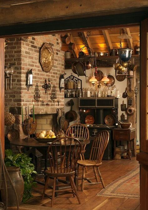 lovely...witch cottage feel. | pinned by Western Sage and KB Honey (aka Kidd Bros) Old Fashioned Kitchen, Witch Cottage, Decor Ikea, Primitive Kitchen, Brick Walls, Witch Decor, Kitchen Witch, Küchen Design, Design Case