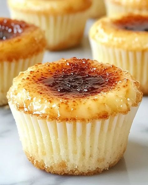 Crème Brûlée Cheesecake Cupcakes Recipe | Easy Dessert Best Creme Brulee Recipe, Cheesecake Cupcakes Recipe, Creme Brulee Cheesecake, Creme Brulee Recipe, Rich Desserts, Cheesecake Cupcakes, Cupcakes Recipe, Dessert Salads, Cake With Cream Cheese