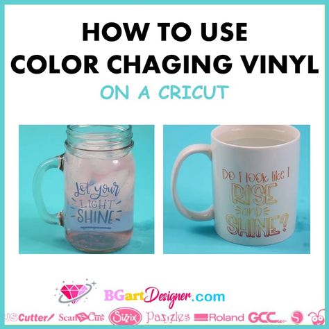 Impressive way to customize projects using color-changing vinyl and a Cricut. It doesn’t just change once, it changes, again and again, every time you put temperature on them. Here are two different types, one that changes with heat and one that changes with cold. Use them for different projects, add them to mugs or cups! [...] The post How to use color changing vinyl on a Cricut appeared first on Bgartdesigner: Download SVG Files, fonts, and Rhinestones designs. Color Changing Vinyl Ideas, Color Changing Vinyl, Rhinestones Designs, Silhouette Cameo Tutorials, Craft Day, Cricut Tutorials, Iced Drinks, Glitter Vinyl, Rhinestone Designs