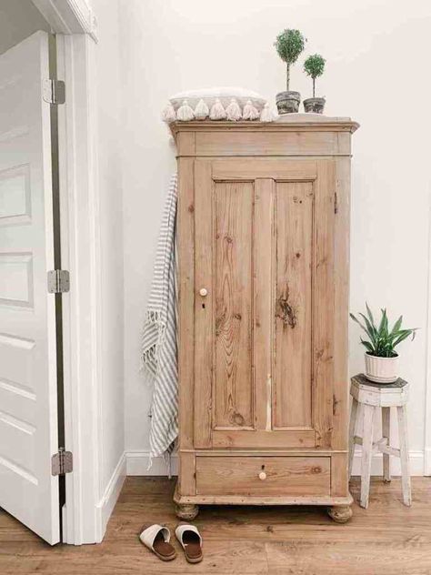 Entryway Antique Pine Wardrobe | Sarah Jane Interiors Rustic Pine Furniture, Antique Pine Furniture, Wardrobe Light, Pine Wardrobe, Pine Cabinets, Diy Wardrobe, Wooden Wardrobe, Pine Furniture, Wardrobe Furniture