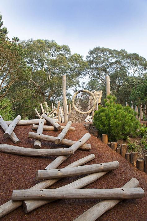 Natural Play - Kew Gardens Playground Nature Obstacle Course, Unique Playground Design, Natural Wood Playground, Small Playground Design, Unique Playground Ideas, Eco Friendly Playground, Natural Playground Backyard, Sustainable Playground, Natural Playground Diy