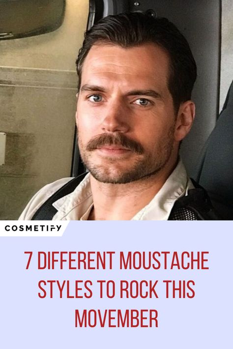 It's time to get your #movember on and here are our 7 favorite tache styles ready to rock this November. Find more on Cosmetify now. Movember Mustache Ideas, Mens Moustache Style, Mens Mustache Styles, Mustache Aesthetic, Mustache Styles For Men, Chevron Mustache, Movember Mustache, Moustache Design, Moustache Style