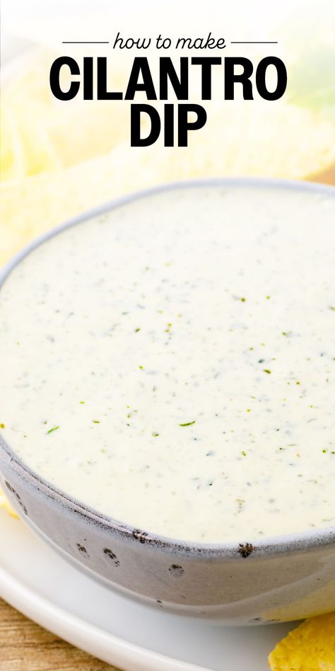 This cilantro dip is creamy, fresh and goes well with everything—chips, celery sticks, tacos, wings, and so much more. Cilantro Cream Cheese Dip, Cilantro Sauce For Tacos, Creamy Jalapeño Cilantro Dip, Cilantro Dipping Sauce Creamy, Basil Rice Recipe, Cilantro Dipping Sauce, Chicken Basil Recipes, Cilantro Dip, Cilantro Lime Quinoa