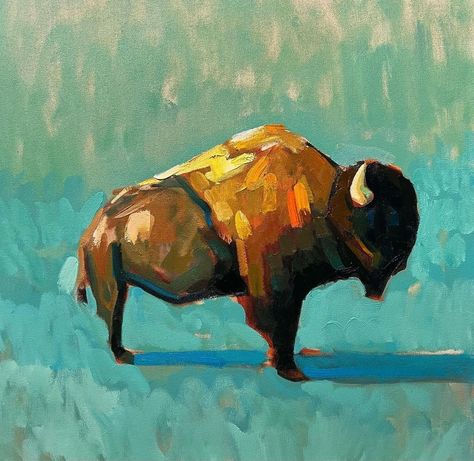 Bison Artwork, Deer Skull Art, Oklahoma Art, Buffalo Painting, Bison Art, Ut Art, Buffalo Art, Painting Workshop, Southwest Art