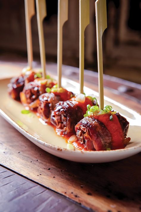 From the Chef's Kitchen: Devils on Horseback | Pittsburgh Magazine Gf Side Dishes, Award Winning Appetizers, Hearty Appetizer, Devils On Horseback, Party Canapes, Restaurant Appetizers, Hot Appetizers, Party Things, Chef's Kitchen