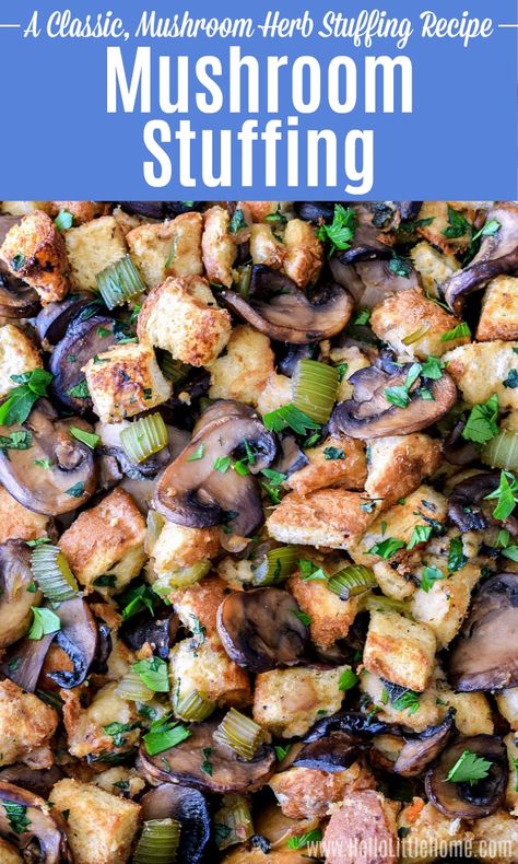 Christmas Recipes Sides, Stuffed Mushrooms Vegetarian, Gluten Free Stuffing Recipes, Mushroom Stuffing, Vegetarian Stuffing, Turkey Stuffing Recipes, Stuffed Mushrooms Easy, Homemade Stuffing, Stuffing Recipes For Thanksgiving