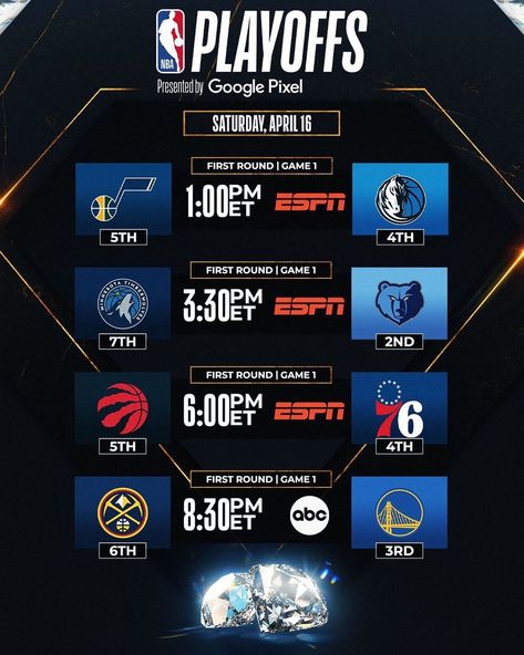 NBA on Instagram: “👀 Saturday’s #NBAPlayoffs presented by @googlepixel schedule!” Nba Schedule Design, Game Schedule Design, Basketball Banner Ideas, Sports Schedule Graphic, Basketball Banners, Nba Schedule, Travel Advertising Design, Nba Poster, Cricket Poster