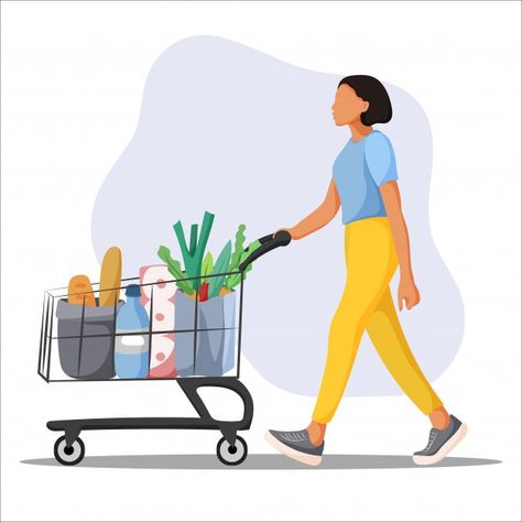 Young woman with supermarket shopping ca... | Premium Vector #Freepik #vector #food #water #woman #cartoon Isometric House, Shopping Healthy, Ui Illustration, Water Woman, Web Illustration, Mural Art Design, Grocery Basket, Sketch Icon, Supermarket Shopping