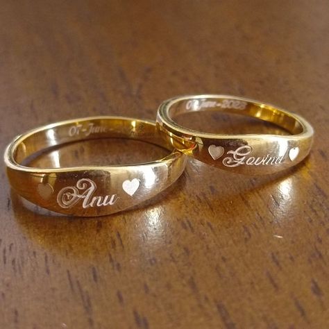 Gold Ring Designs With Name, Couple Rings Gold Engagement Unique Indian, Ring Designs Couple, Couple Ring Design Gold Engagement, Engagement Rings Couple Gold Indian, Engagement Rings With Name, Couple Rings Wedding Gold With Name, Couples Rings Gold, Gold Engagement Rings Indian