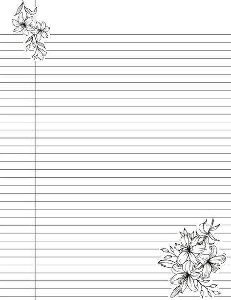 Cute Printable College Ruled Lined Notebook Paper With Margins - Etsy Lily Flower Design, Lined Notebook Paper, Notebook Paper Template, Dancing Princess, Instructional Materials, Writing Paper Template, Stationary Printable, Printable Lined Paper, Writing Paper Printable Stationery