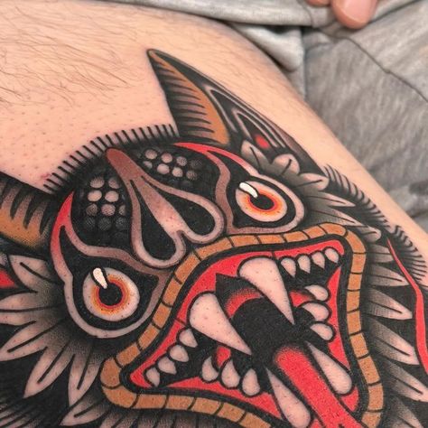 Traditional Cat Head Tattoo, Neo Trad Bat Tattoo, Neo Traditional Bat Tattoo, Traditional Bat Tattoo Design, Creepy Traditional Tattoo, Gothic Knee Tattoo, American Traditional Halloween Tattoo, Animal Traditional Tattoo, Bat Traditional Tattoo