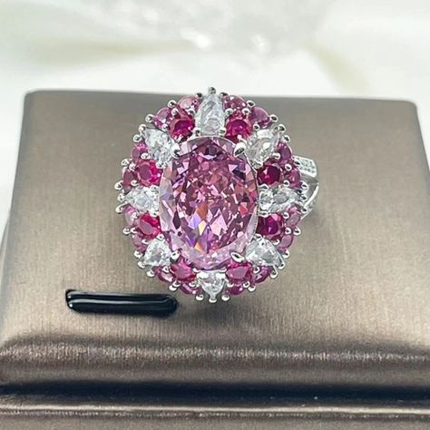 6CT Luxury Large Jewelry $925 Sterling Silver CZ Cubic Zircon Pink Ruby Diamond Ring For Women . . . . . . #stylishrings #silverring #zirconring #diamondring #womenring #pinkring #rubyring #sterlingsilverring #jiihaanjewelers #weddingstyle #weddingring Diamond Ring For Women, Ruby Diamond Ring, Pink Ruby, Ruby Diamond Rings, Stylish Rings, Large Jewelry, Zircon Ring, Pink Ring, Ruby Diamond