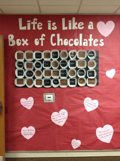 Life is Like a Box of Chocolates Fall Classroom Door Ideas, Jungle Classroom Door, Fall Classroom Door, Classroom Door Ideas, Soft Board Decoration, Jungle Classroom, Door Decorating Ideas, Valentine Bulletin Boards, Staff Appreciation Week