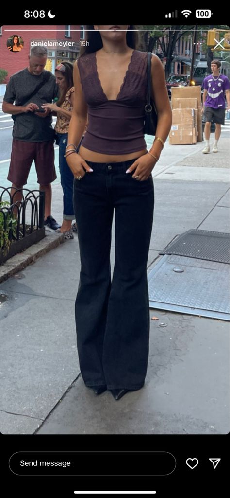 Minimalist European Fashion, Low Rise Business Pants Outfit, Sheer Tank Top Outfit, Tops For Big Chest, Brown Tee Outfit, Belt Outfit Aesthetic, European Clubbing Outfits, Going Out Nyc, Divine Feminine Outfits