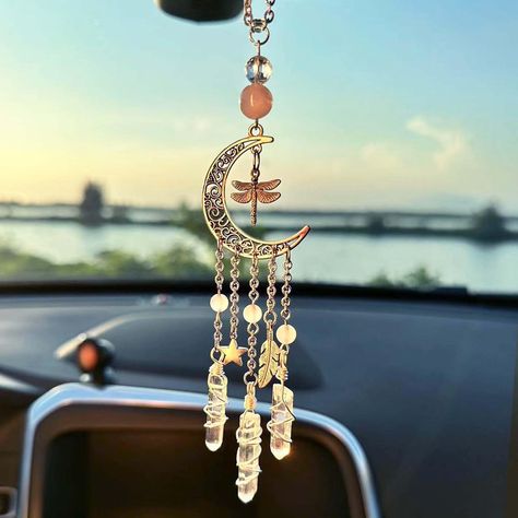 PRICES MAY VARY. Natural Crystal Production: Rose quartz to support the intention of peace and love. It is the crystal of unconditional love. Believed to purify and open the heart at all levels to promote love, self-love and deep inner healing and peace. Unique Crystal Car Charm: Our car rear view mirror accessories are designed with natural crystal beads, metal accessories and are 100% handmade. Each car charms for rear view mirrorr has a unique energy. Exude your free-spirited personality with Mirror Decorations, Moon Healing, Crystal Car Charms, Moon Accessories, Mirror Car Accessories, Car Rearview Mirror Accessories, Car Hangers, Rear View Mirror Accessories, Car Charms Mirror