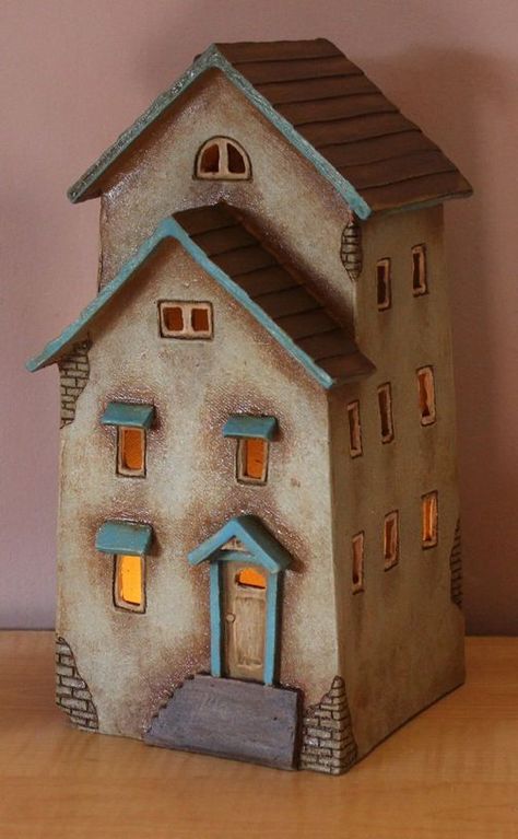 Tre Kunst, Clay House, Ceramic Night Light, Pottery Houses, Clay Houses, Tanah Liat, Night Light Lamp, Ceramic Houses, Pottery Sculpture