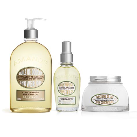 Almond Body Care Trio Man Shower, Shower Oil, L Occitane, Body Skin Care Routine, Oils For Skin, Body Moisturizer, The Skin, Body Skin, Beauty Gift