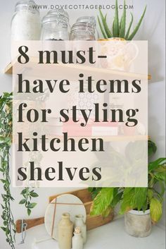 Kitchen Shelf Accessories, Kitchen Open Shelving Dimensions, Bookshelf Styling Kitchen, Organized Kitchen Shelves, Styling Shelves In Kitchen, Kitchen Shelf Decorations, Kitchen Counter Shelf Decor, How To Decorate Floating Kitchen Shelves, Kitchen Interior Shelves