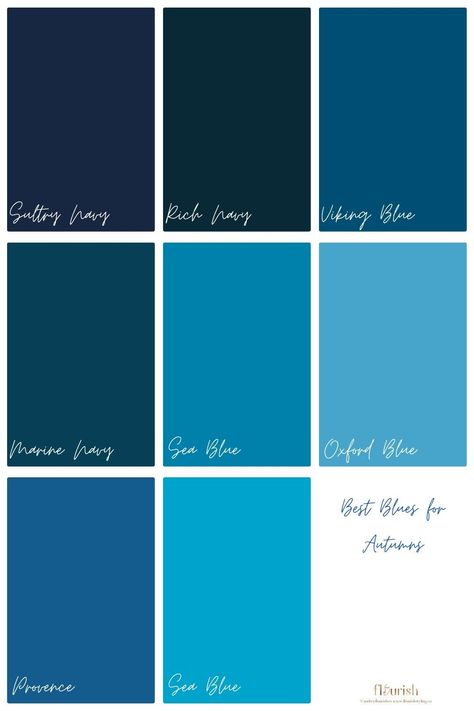 Blues For Soft Autumn, Blues For True Autumn, Best Blues For Autumn, Hoc Blue Leaf Autumn, Soft Autumn Blues Colour Palettes, House Of Colour Dark Blue Autumn, Deep Blue Autumn, Blue Leaf Autumn, Blue For Autumn Type