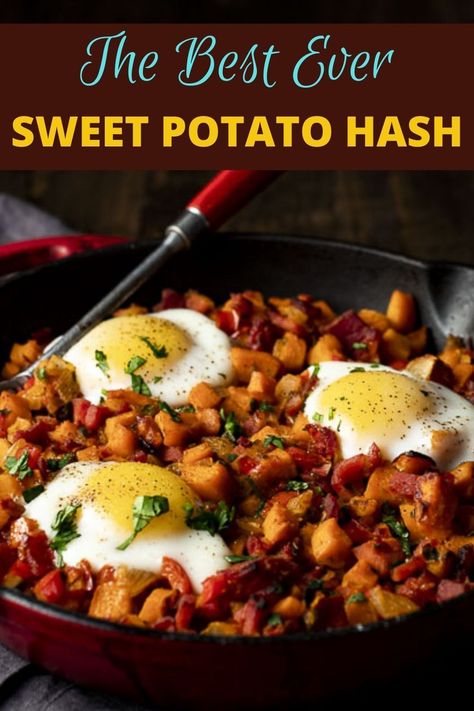 Ham And Sweet Potato Recipes, Ham Sweet Potato, Sweet Potato Hash Recipe, Eggs And Sweet Potato, Sweet Potato Breakfast Hash, Sweet Potato Hash Browns, Potato Hash Recipe, Freeze Sweet Potatoes, Nourishing Food