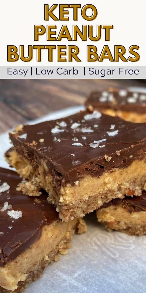 Keto chocolate peanut butter bars with a nutty crust top with flaky salt. Lilys Chocolate Keto Recipes, Keto Peanut Butter Chocolate Bars, Keto Millionaire Bars, Low Carb Dessert Ideas, Keto Chocolate Peanut Butter Cups, Low Carb Peanut Butter Desserts, Keto Chocolate Peanut Butter Fudge, Keto Peanut Brittle Recipe, Sugar Free Peanut Butter Desserts