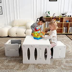 BanaSuper Kid's Table and 2 Chairs Set Plastic Activity Table for Toddlers Children Desk Ideal for Arts & Crafts Snack Time Homeschooling Homework Gift for Boy & Girl(Grey with 2 Chairs Set) Affiliate link Children Desk, Kids Table Chair Set, Cube Chair, Play Activity, Toddler Table And Chairs, Toddler Table, Drawing Table, Table And Chair Set, Kid Desk