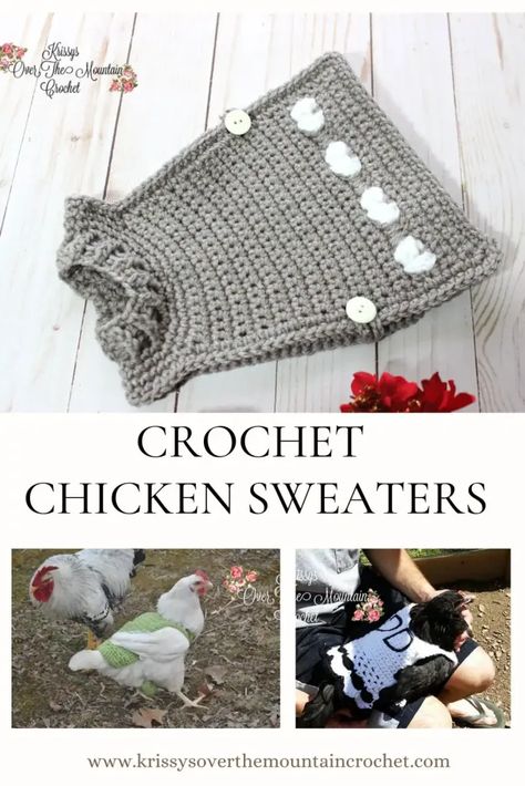 Chicken Sweaters Diy, Free Crochet Chicken Sweaters, Crochet Sweater For Bird, Chicken Sweater Pattern, Crochet For Chickens, Crochet Chicken Accessories, Crochet Chicken Sweater Free Pattern, Crochet Hats For Chickens Free Patterns, Crochet Chicken Clothes