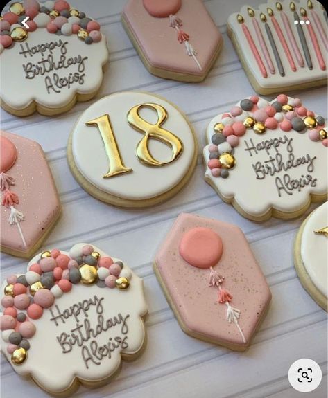 Decorated Birthday Cookies, Birthday Biscuits, Balloon Cookies, Happy Birthday Cookie, Royal Iced Cookies, Cookies Theme, Sugar Cookie Designs, Fondant Cookies, Fancy Cookies