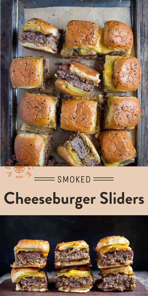 Sliders On The Traeger, Smoked Food Ideas Dinners, Smoked Slider Recipes, Smoked Food For A Crowd, Grilled Cheeseburger Sliders, Smoker Ground Beef Recipes, Smoker Recipes For A Crowd, Quick Traeger Grill Recipes, Ground Beef Smoker Recipes