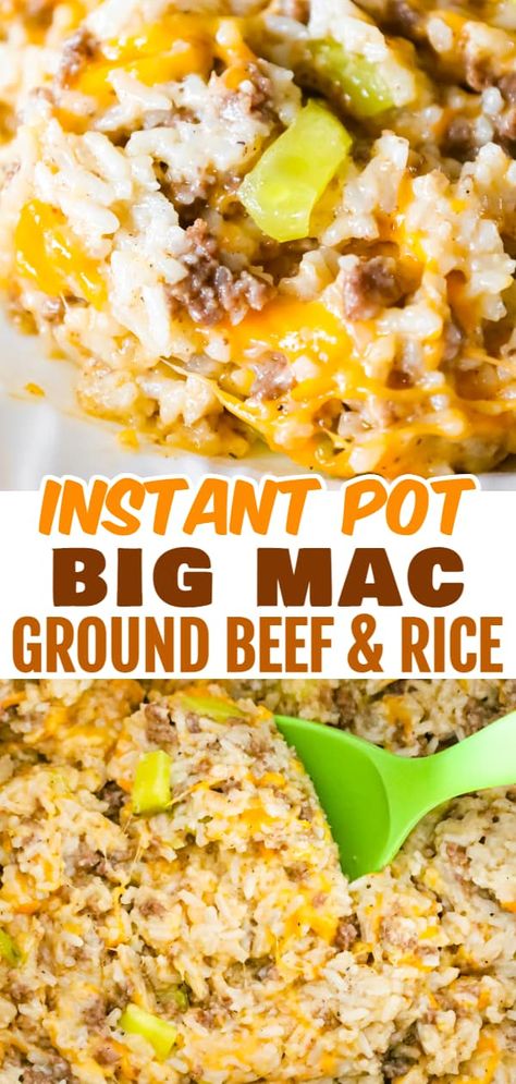 Instant Pot Beef Casserole Recipes, Pressure Cooker Hamburger Recipes, Ground Beef Dinner Instant Pot, Big Mac Soup Crock Pot, Instant Pot Rice Recipes White, Hamburger And Rice Instant Pot Recipes, Instapot Ground Beef And Rice, Ground Beef Rice Instant Pot, White Rice Recipes Instant Pot