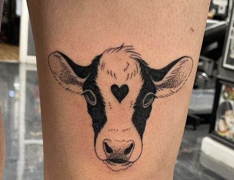 Cool Cow Tattoo, Cows Tattoo Ideas, Patchwork Tattoo Ideas Animals, Cow Flash Tattoo, Heart Cow Tattoo, Cow Tattoo Stencil, Cute Cow Tattoo Ideas, Calf Cow Tattoo, Cow Face Tattoo